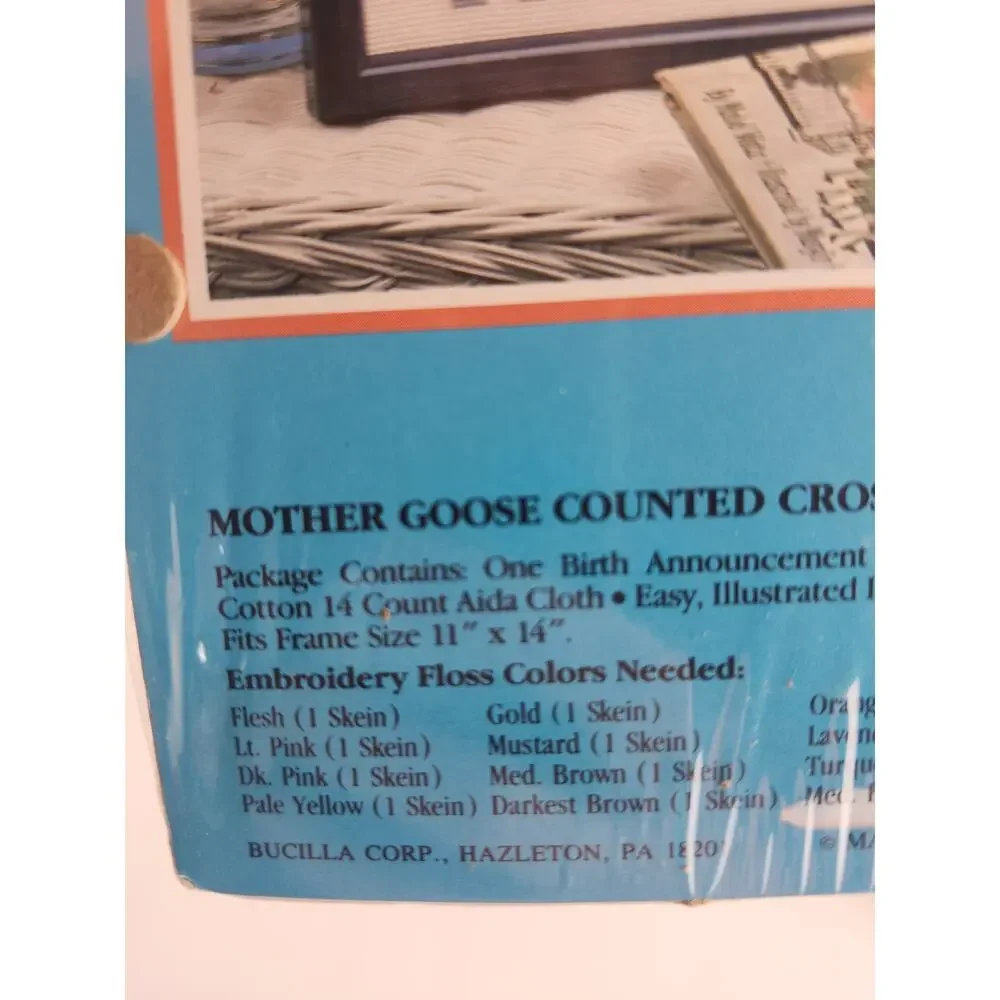 Bucilla Mother Goose Birth Announcement Counted Cross Stitch Sampler #63483 NIP